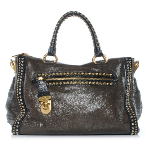 prada studded tote craquele|PRADA Crackled Studded Tote 40357 .